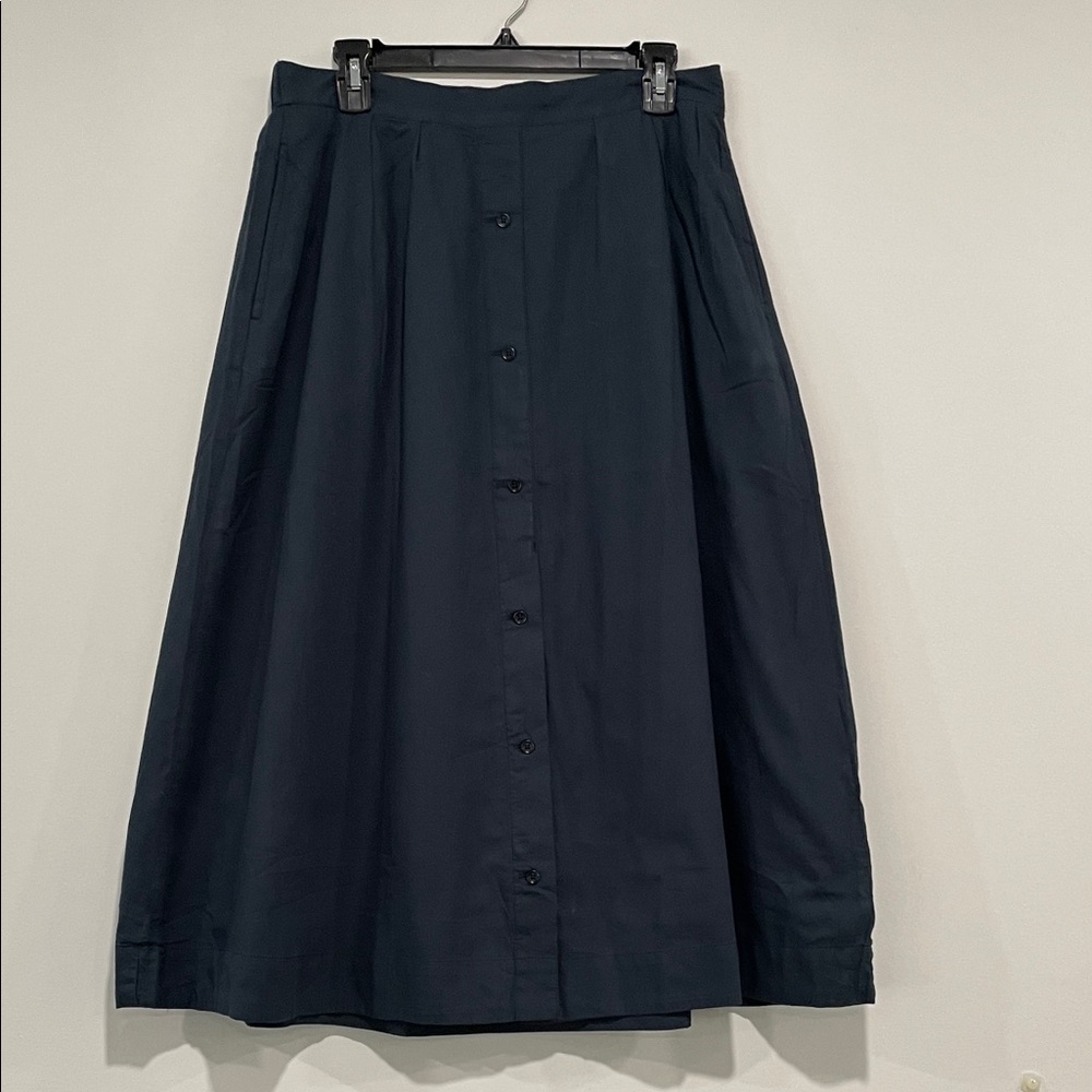 Pact Navy A-Line Button-Down Skirt